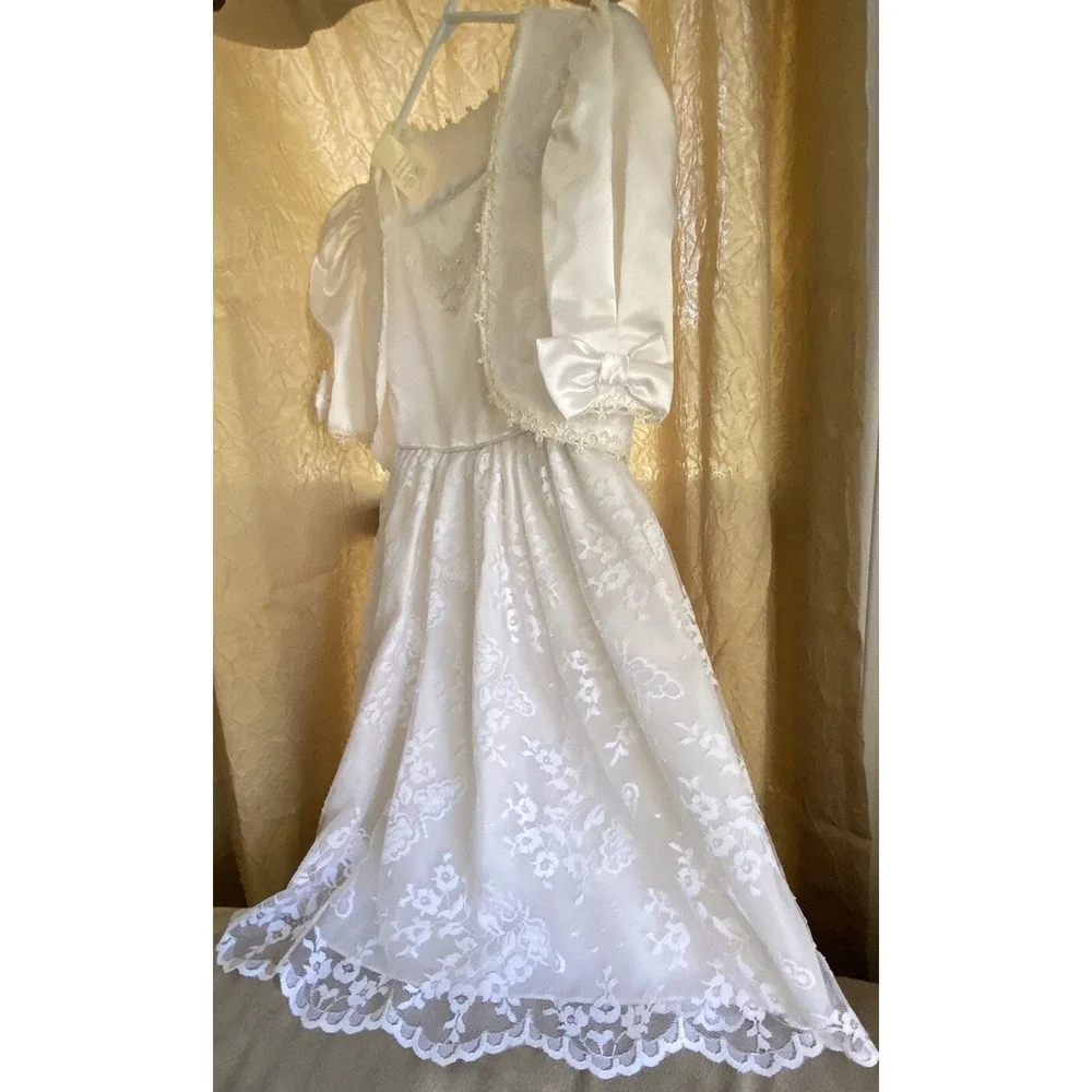 Vtg Elissa Craig International Flower Girl Dress Communion Lace Purse Sz 7 Flaw